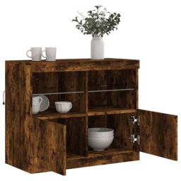 Berkfield Home Sideboard with LED Lights Smoked Oak 81x37x67 cm in Brown - Size: 81 x 37 x 67 cm - thumbnail 5