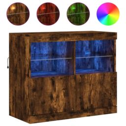 Berkfield Home Sideboard with LED Lights Smoked Oak 81x37x67 cm in Brown - Size: 81 x 37 x 67 cm - thumbnail 2
