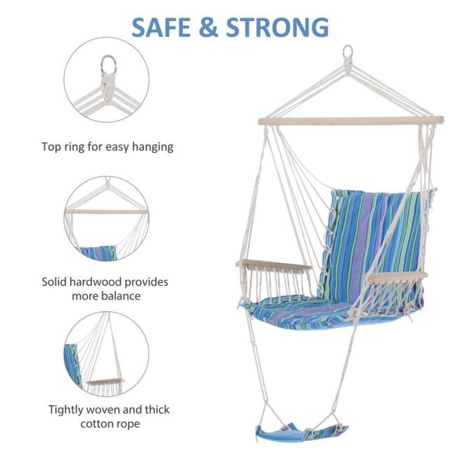 Nordara White rope-Footrest Armrest Patio Swing Seat Hanging Rope in Blue - Size: 15 cm - image 1