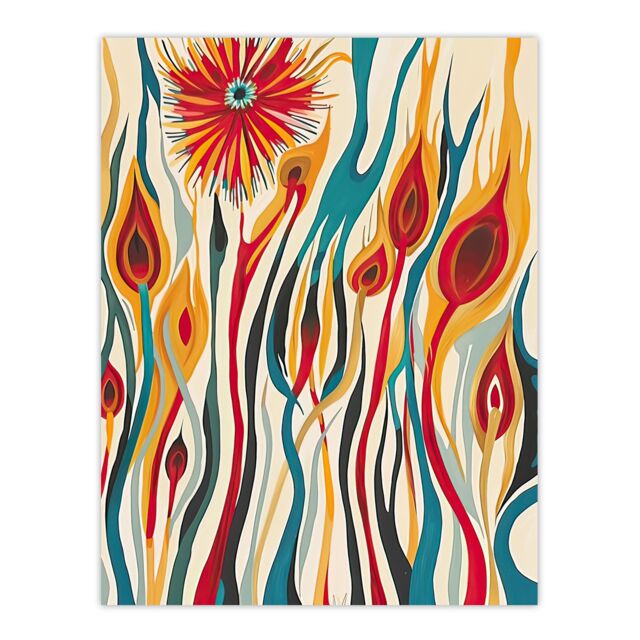 "Artery8 Abstract Match Sticks Fire Flower Design Blaze Wall Art Print - Size: W12"" x H16""" - image 1