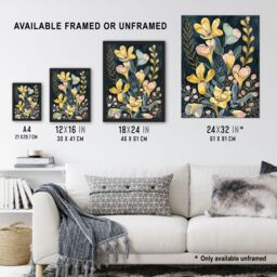 "Artery8 Ochre Freesia Flowers Painting Dark Wildflowers Wall Art Print in Yellow - Size: W24"" x H32""" - thumbnail 3
