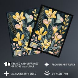 "Artery8 Ochre Freesia Flowers Painting Dark Wildflowers Wall Art Print in Yellow - Size: W24"" x H32""" - thumbnail 2