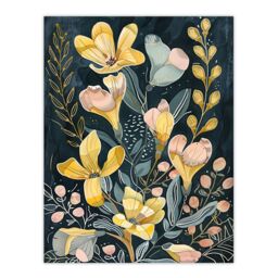 "Artery8 Ochre Freesia Flowers Painting Dark Wildflowers Wall Art Print in Yellow - Size: W24"" x H32""" - thumbnail 1