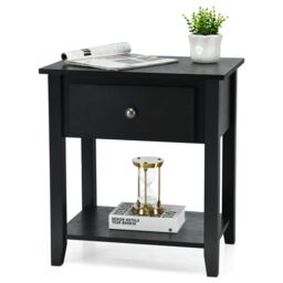 Costway Accent Table Bedroom Narrow Side End Table Storage Cabinet Wooden Nightstand in Black - thumbnail 2