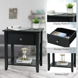 Costway Accent Table Bedroom Narrow Side End Table Storage Cabinet Wooden Nightstand in Black - thumbnail 6
