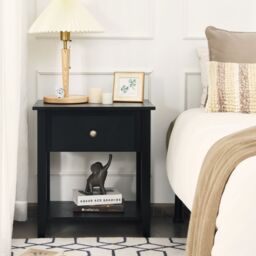 Costway Accent Table Bedroom Narrow Side End Table Storage Cabinet Wooden Nightstand in Black - thumbnail 4