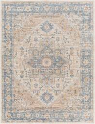 Livabliss Lilian-Washable Blue Brown Vintage Traditional Boho Living Dining Rug in Beige - Size: 80 cm x 220 cm - thumbnail 2
