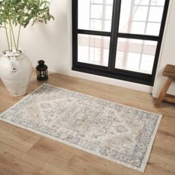 Livabliss Lilian-Washable Blue Brown Vintage Traditional Boho Living Dining Rug in Beige - Size: 80 cm x 220 cm - thumbnail 7