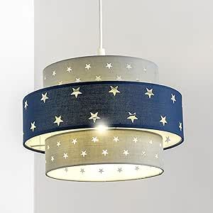 CGC Lighting 'Starlight' Grey & Navy Blue Star Two Tier Easy Fit Ceiling Lamp Shade - image 1