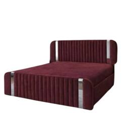 Stratus Interiors Aura Rounded Panel Bed Frame Elegant Sliver Accents-Ottoman Storage in Burgundy - Size: Double - thumbnail 2