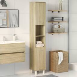 Berkfield Home Practical Bathroom Cabinet Sonoma Oak 30.5x30x179 cm Engineered Wood in Light Brown - thumbnail 1