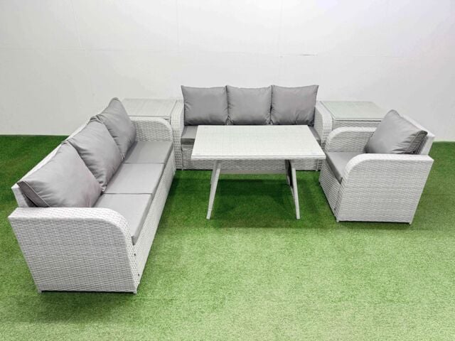 Fimous 6 Pieces Outdoor PE Rattan Garden Furniture with 2 Side Tables in Light Grey - image 1