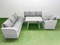 Fimous 6 Pieces Outdoor PE Rattan Garden Furniture with 2 Side Tables in Light Grey - thumbnail 2
