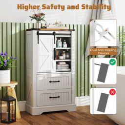 Gymax Bathroom Floor Cabinet Farmhouse Style Freestanding Cabinet-White in White - thumbnail 9