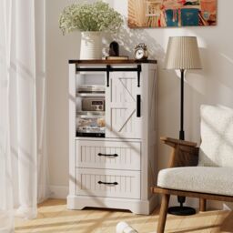 Gymax Bathroom Floor Cabinet Farmhouse Style Freestanding Cabinet-White in White - thumbnail 4
