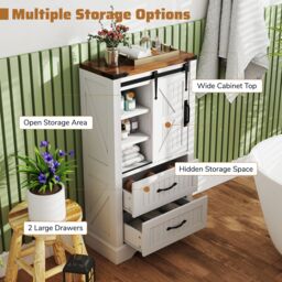 Gymax Bathroom Floor Cabinet Farmhouse Style Freestanding Cabinet-White in White - thumbnail 7
