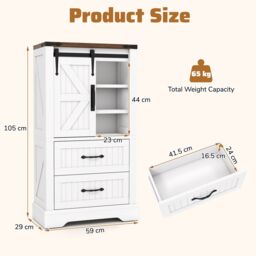 Gymax Bathroom Floor Cabinet Farmhouse Style Freestanding Cabinet-White in White - thumbnail 2