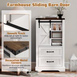 Gymax Bathroom Floor Cabinet Farmhouse Style Freestanding Cabinet-White in White - thumbnail 8