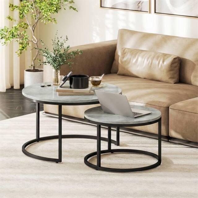 EONLION Marble Grey 2 Pcs Stacking Coffee Table Set - Size: 100 cm - image 1