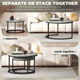 EONLION Marble Grey 2 Pcs Stacking Coffee Table Set - Size: 100 cm - thumbnail 4