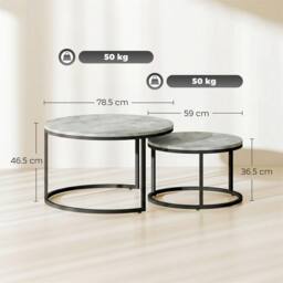 EONLION Marble Grey 2 Pcs Stacking Coffee Table Set - Size: 100 cm - thumbnail 2