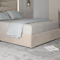 KDMD Cloudrest Upholstered Soft Velvet Metal Designer Bed Frame in Cream - Size: Small Double - thumbnail 4