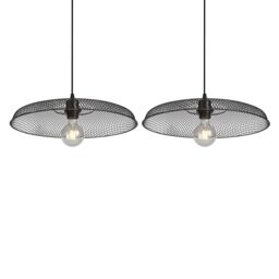 First Choice Lighting Set of 2 Cassidy - Large Black Mesh Easy Fit Metal Pendant Shades