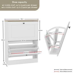 Home Discount Vida Designs 2 Drawer Shoe Cabinet Flip Down Shoe Storage Organizer in White - thumbnail 2