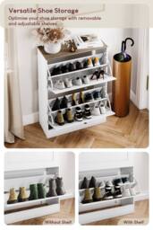 Home Discount Vida Designs 2 Drawer Shoe Cabinet Flip Down Shoe Storage Organizer in White - thumbnail 3