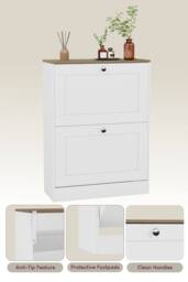 Home Discount Vida Designs 2 Drawer Shoe Cabinet Flip Down Shoe Storage Organizer in White - thumbnail 5