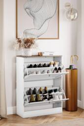 Home Discount Vida Designs 2 Drawer Shoe Cabinet Flip Down Shoe Storage Organizer in White - thumbnail 7