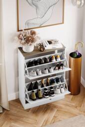 Home Discount Vida Designs 2 Drawer Shoe Cabinet Flip Down Shoe Storage Organizer in White - thumbnail 6