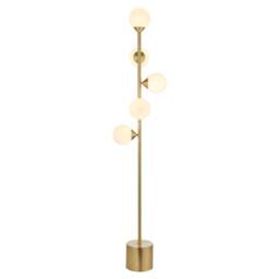 Netlighting Grosseto Multi Arm Floor Lamp Satin Brass Plate Gloss White Glass in Metallic Gold
