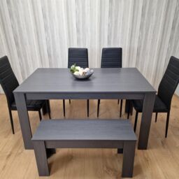KOSY KOALA Dining Table & 4 Chairs With a Bench Black Dark Grey 4 Black Leather Chairs 1 Grey Bench Wood Dining Set Furniture in Brown - thumbnail 3