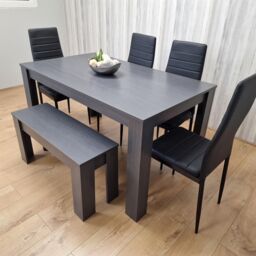 KOSY KOALA Dining Table & 4 Chairs With a Bench Black Dark Grey 4 Black Leather Chairs 1 Grey Bench Wood Dining Set Furniture in Brown - thumbnail 8