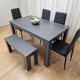 KOSY KOALA Dining Table & 4 Chairs With a Bench Black Dark Grey 4 Black Leather Chairs 1 Grey Bench Wood Dining Set Furniture in Brown - thumbnail 7
