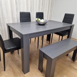 KOSY KOALA Dining Table & 4 Chairs With a Bench Black Dark Grey 4 Black Leather Chairs 1 Grey Bench Wood Dining Set Furniture in Brown - thumbnail 6