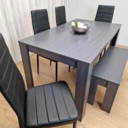 KOSY KOALA Dining Table & 4 Chairs With a Bench Black Dark Grey 4 Black Leather Chairs 1 Grey Bench Wood Dining Set Furniture in Brown - thumbnail 4