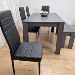 KOSY KOALA Dining Table & 4 Chairs With a Bench Black Dark Grey 4 Black Leather Chairs 1 Grey Bench Wood Dining Set Furniture in Brown - thumbnail 5