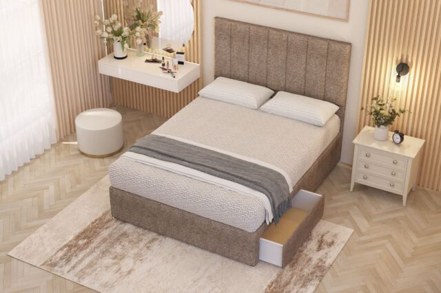 Somnior Austin Tweed Fabric Midnight Pocket Sprung Divan Storage Bed with 4 Drawers & Headboard in Brown - Size: Small Double - image 1