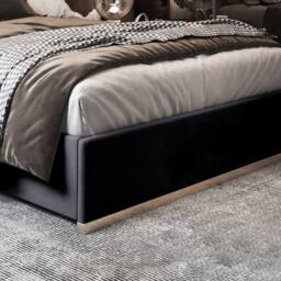 Casani Fladbury Upholstered Soft Velvet Black Metal Designer Bed Frame - Size: Small Double - thumbnail 7