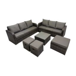 Fimous Rattan Garden Outdoor Furniture Set with 3 Stools Dark Grey Mixed - thumbnail 2