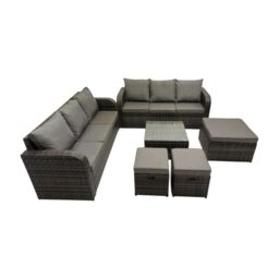 Fimous Rattan Garden Outdoor Furniture Set with 3 Stools Dark Grey Mixed - thumbnail 1