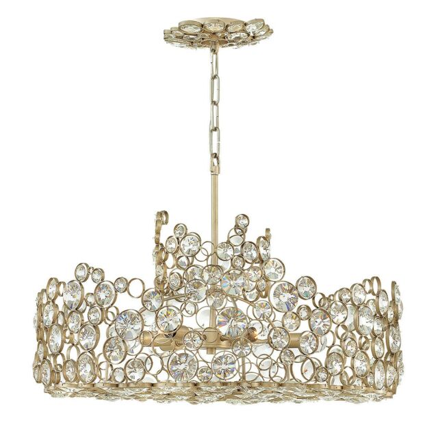Loops 6 Bulb Chandelier Connecting Circles Faceted Crystals Silver Leaf LED E14 60W in Metallics
