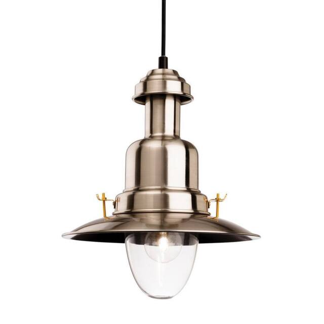Netlighting Classic 1 Light Dome Ceiling Pendant Brushed Steel Clear Glass E27