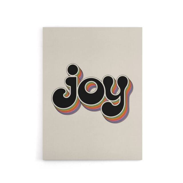 "Artery8 Joy Colourful Retro Rainbow Font Typography Canvas Wall Art Print in Beige - Size: W18"" x H24""" - image 1