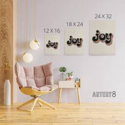 "Artery8 Joy Colourful Retro Rainbow Font Typography Canvas Wall Art Print in Beige - Size: W18"" x H24""" - thumbnail 4