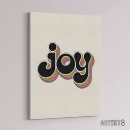 "Artery8 Joy Colourful Retro Rainbow Font Typography Canvas Wall Art Print in Beige - Size: W18"" x H24""" - thumbnail 2