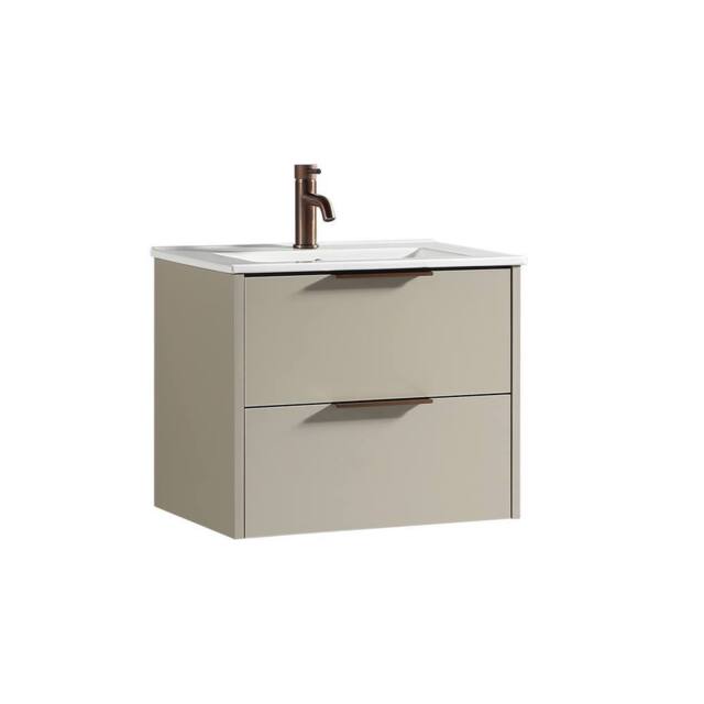 Bathroom Kingdom Sora Grey Wall Hung Basin Drawer Vanity 600mm in Taupe - image 1