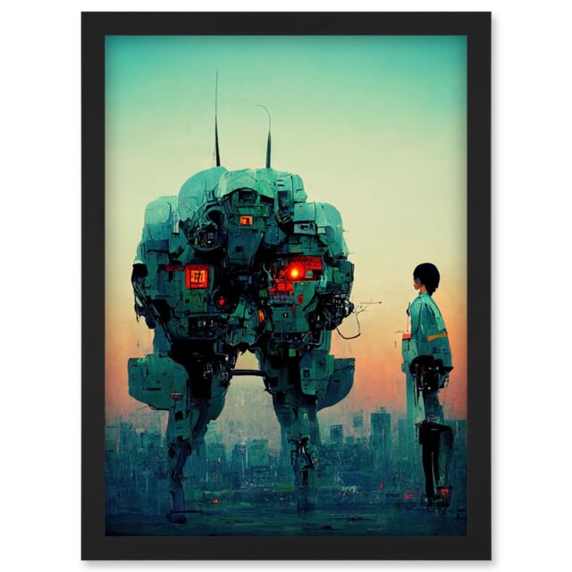 Artery8 Mecha Japan Illustration Sci-Fi Anime Artwork Framed Wall Art Print A4 in Black - image 1